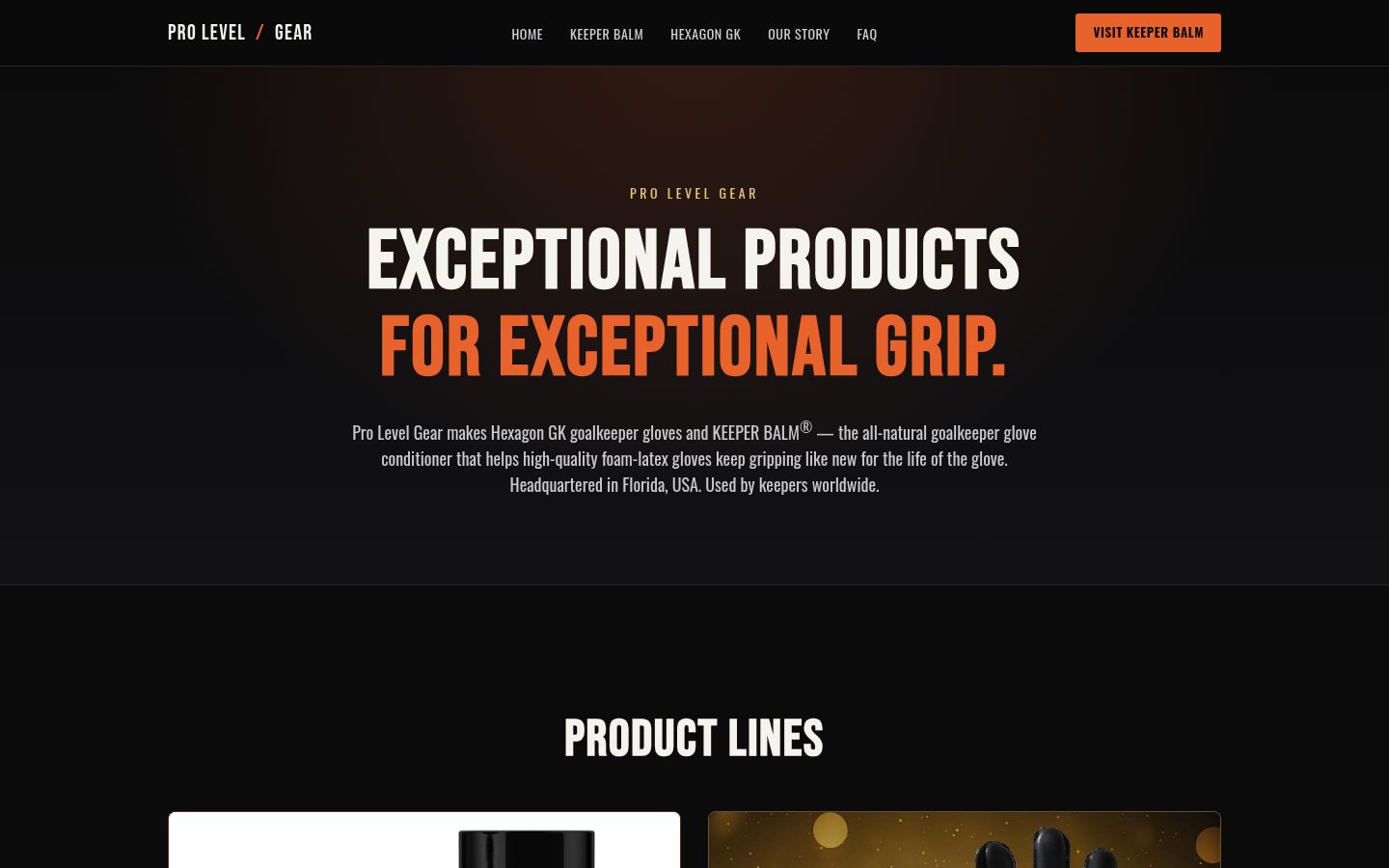 Desktop screenshot of the Pro Level Gear homepage at prolevelgear.com